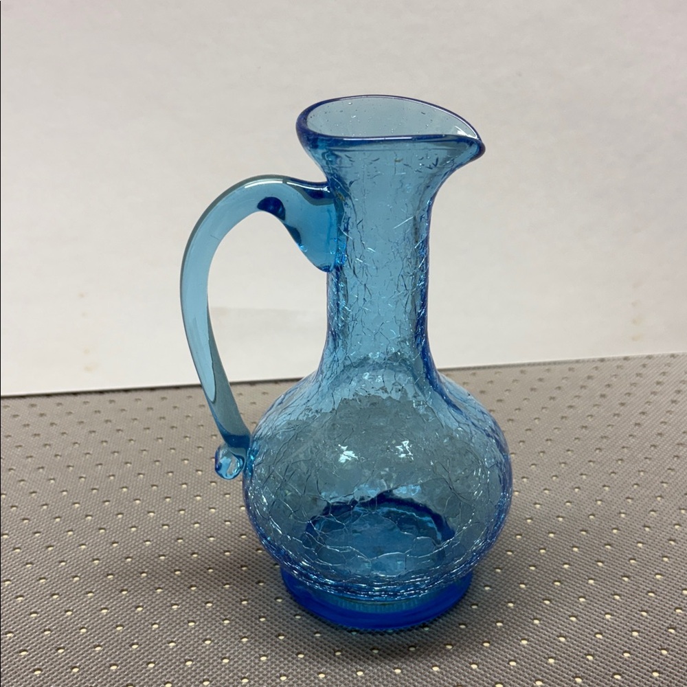 Blue Crackle Glass Pitcher - Picture 3 of 8